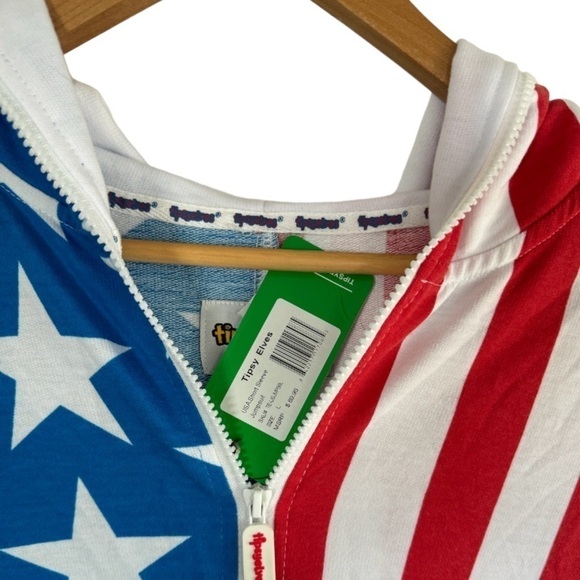 Tipsy Elves USA Patriotic Medium Unisex Romper Jumpsuit Shorts Flag - Picture 5 of 10